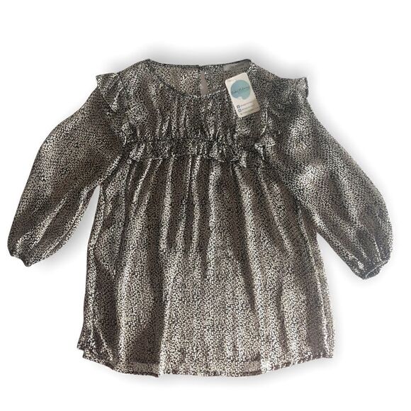 Black and White Ruffled See through Small Flowers Ruffled Top S - Picture 5 of 8